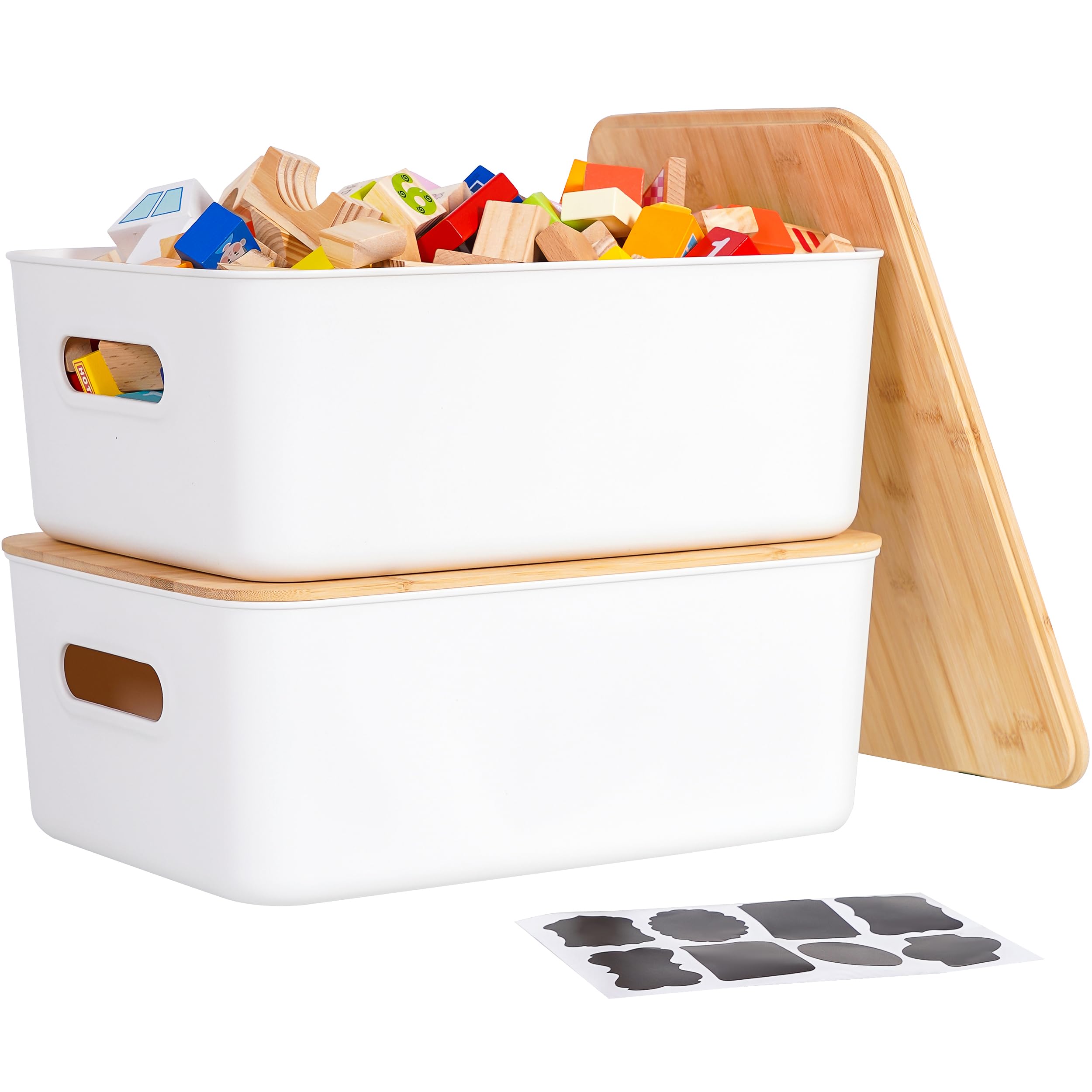 Citylife two-pack front view showing white bins and bamboo lids, stylish storage
