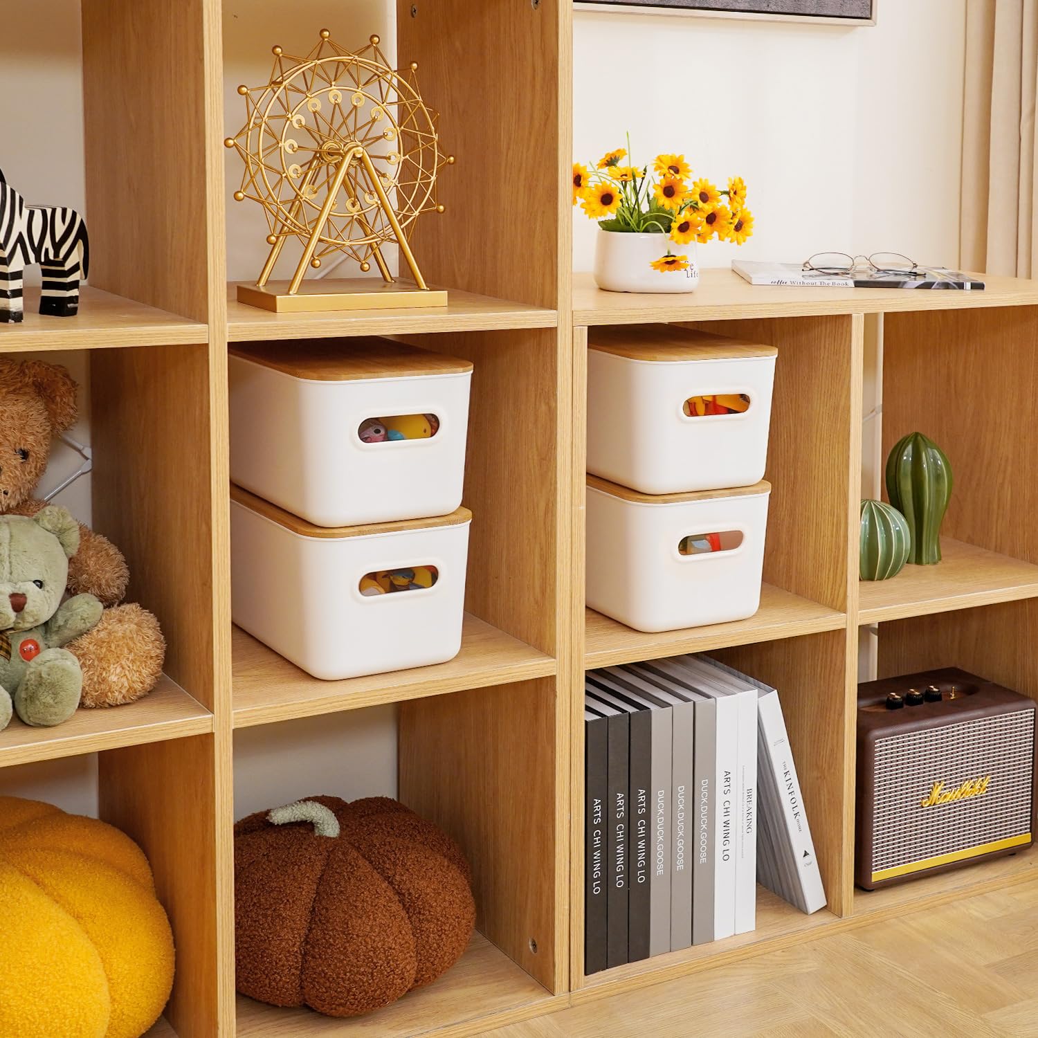 Citylife bins styled in living room offering coordinated decor benefit