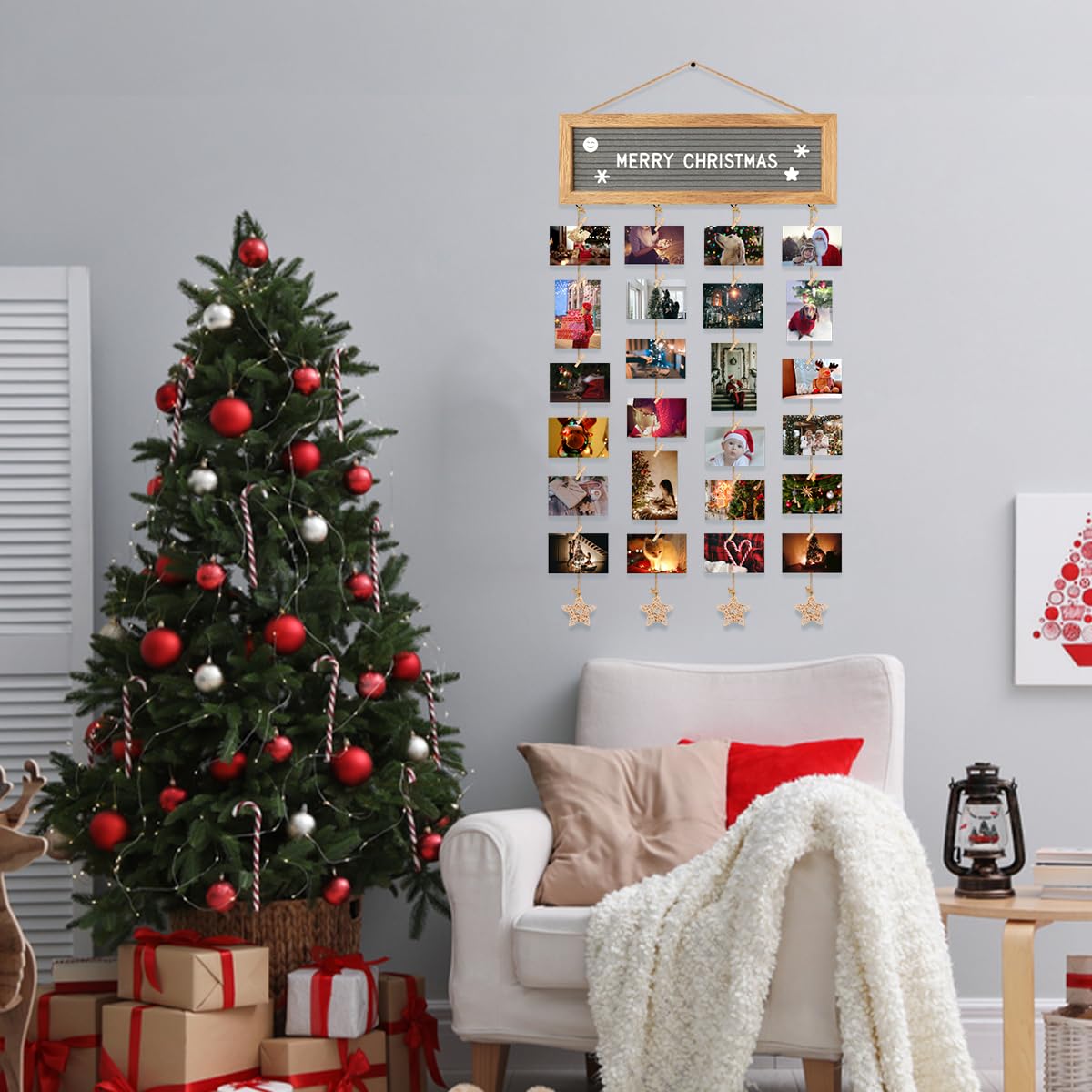 CJIAWYS collage hung in a dorm room showing space-saving decor benefit