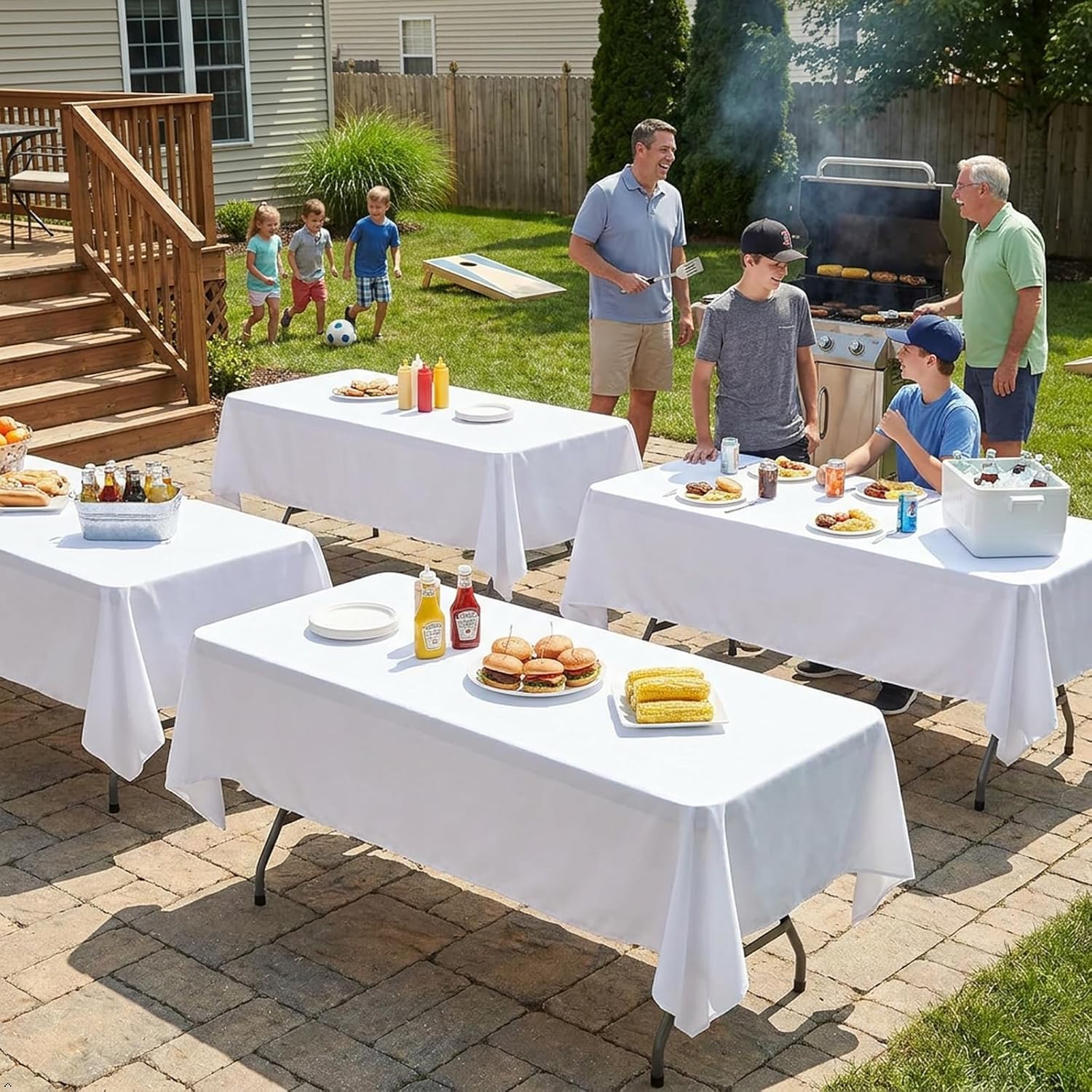 CKIKU tablecloth spread on a 6ft table for clean, professional presentation