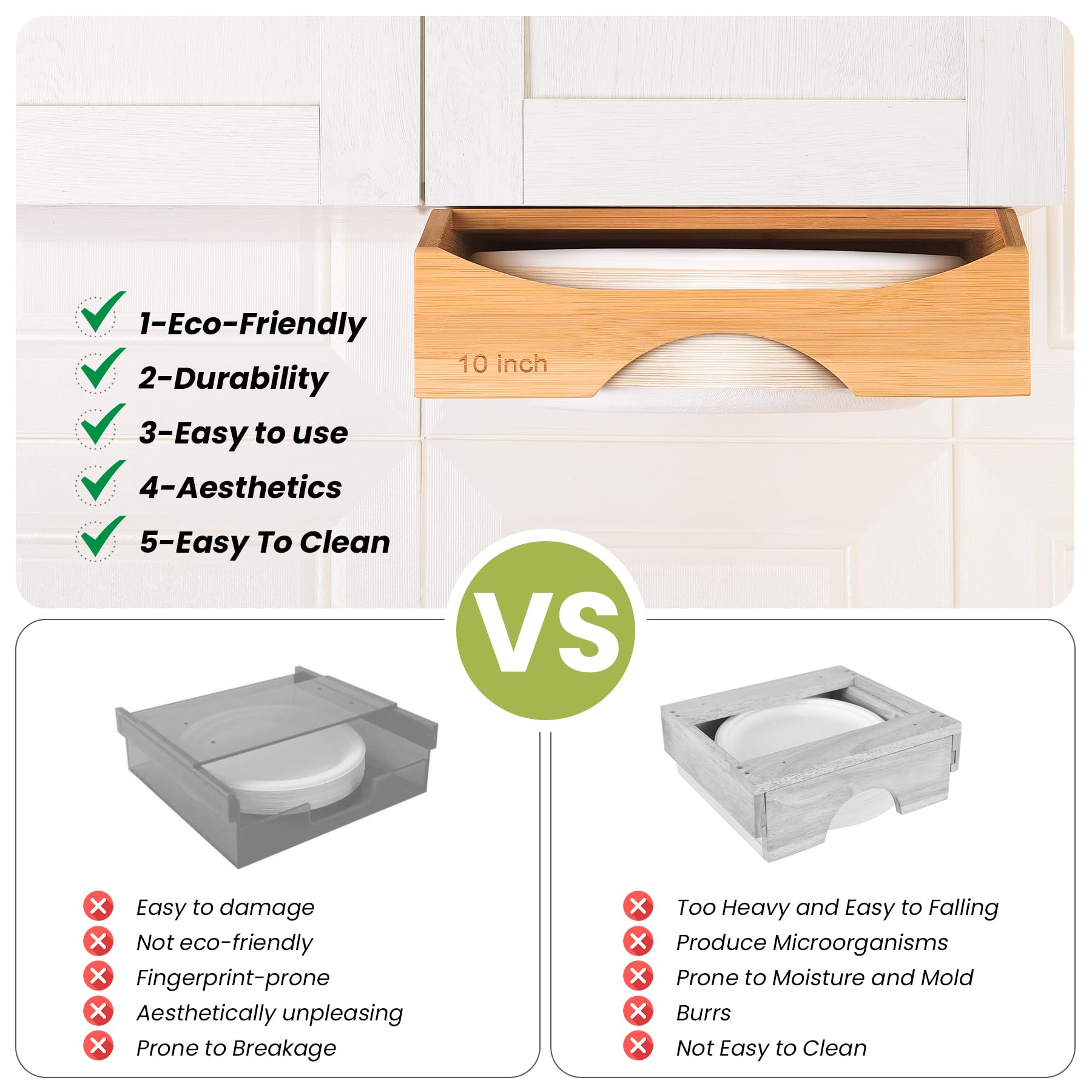 CKIU dispenser holding 10-inch plates for tidy organization