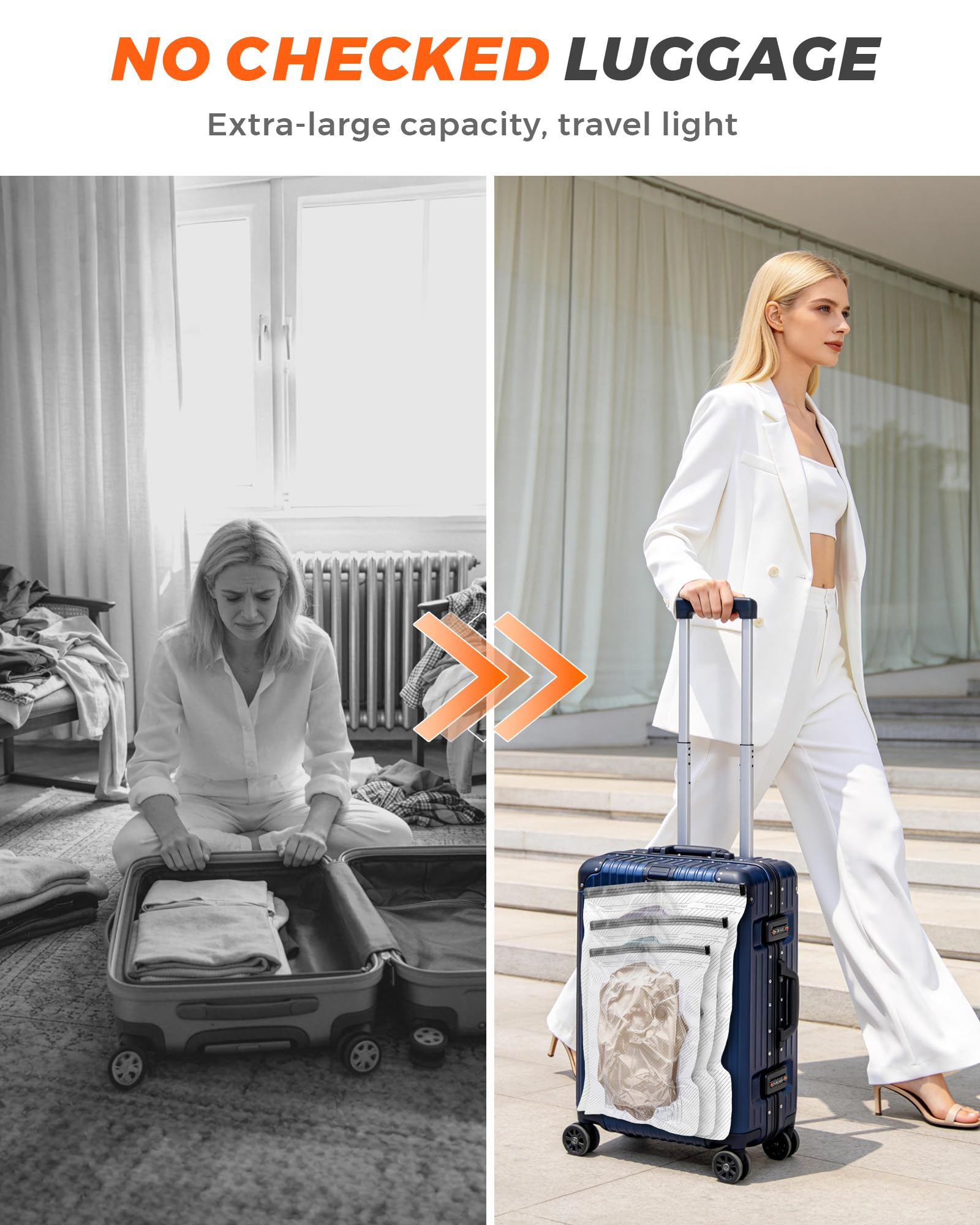 CKline large vacuum bag compressing a winter coat to save luggage space