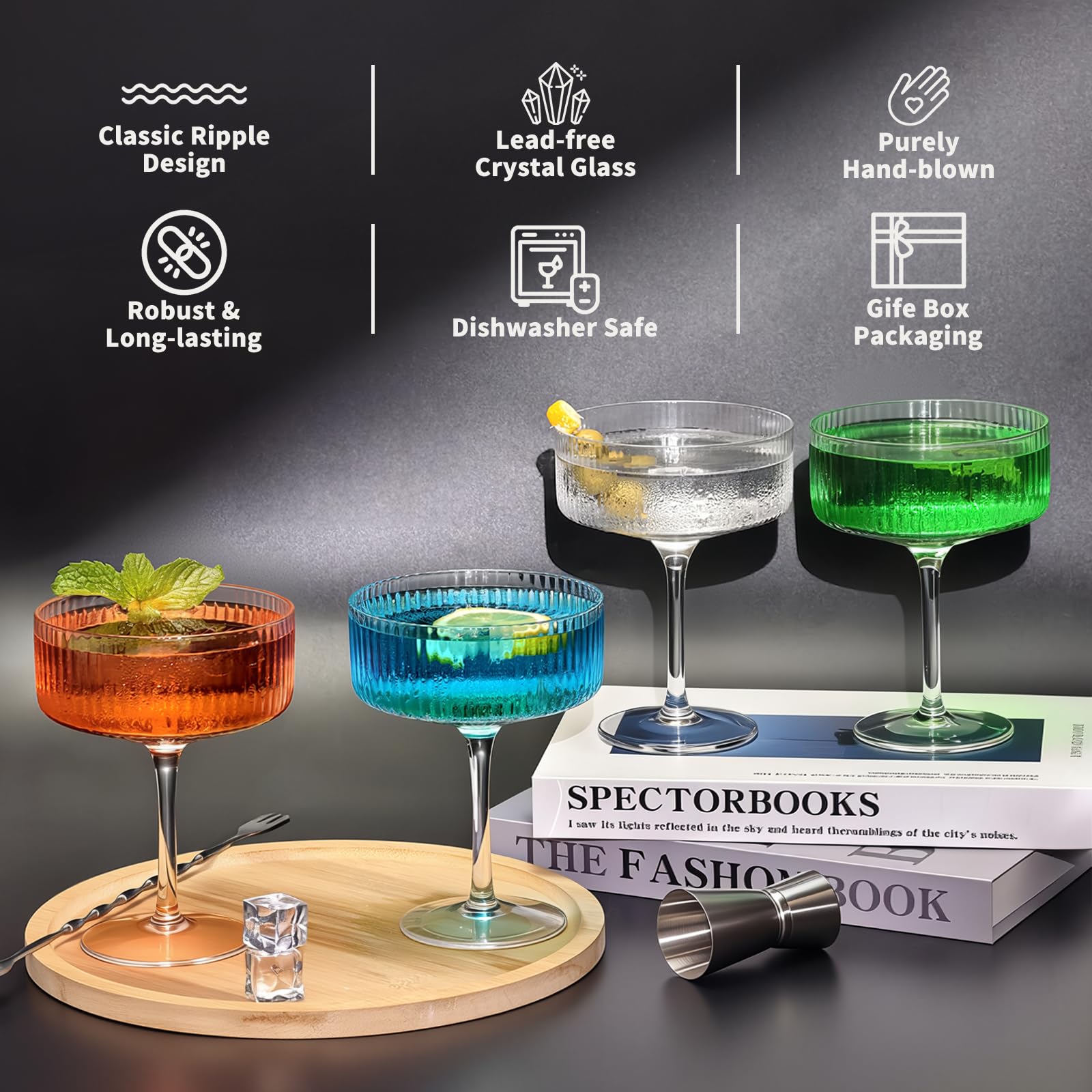 CL FUN glasses on table lifestyle setting improving festive ambiance