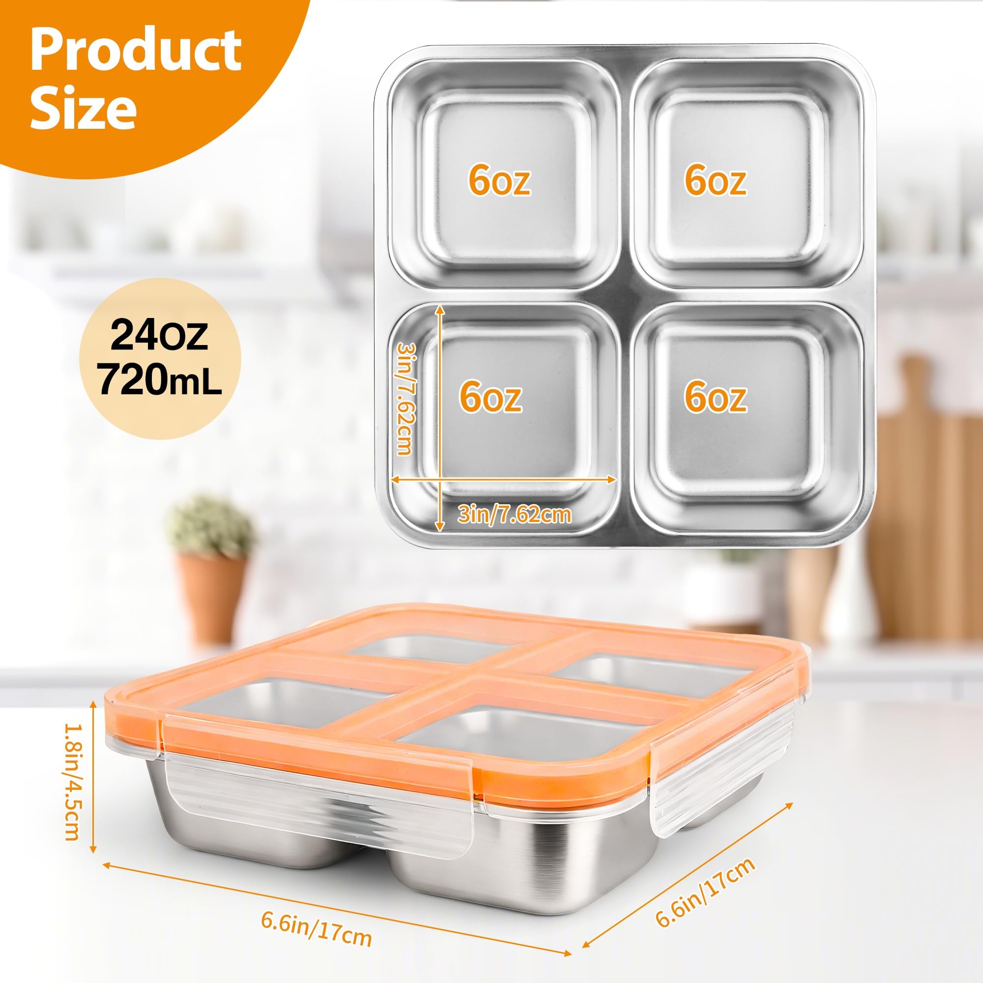 clamder open top displaying four compartments to keep foods separated and fresh