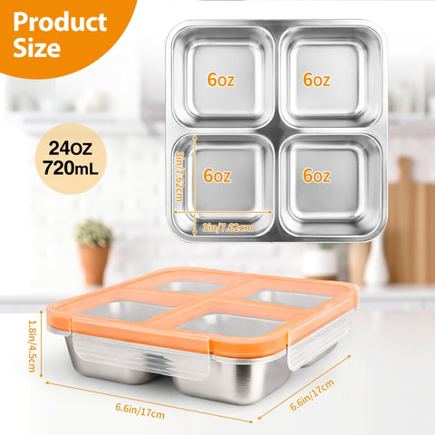 clamder open top displaying four compartments to keep foods separated and fresh