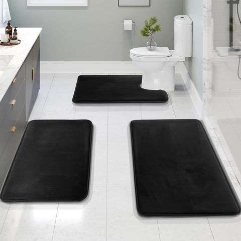 Clara Clark front view of black three-piece set showing soft plush surface and modern look, comfortable underfoot