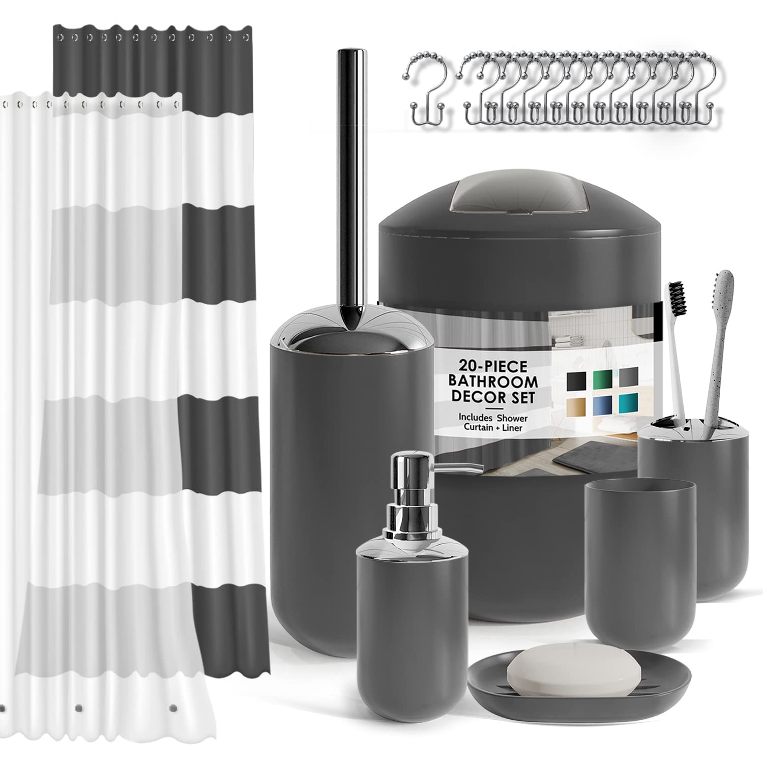 Clara Clark front view of full 20-piece bathroom set showing cohesive gray finish