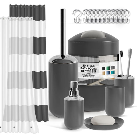 Clara Clark front view of full 20-piece bathroom set showing cohesive gray finish