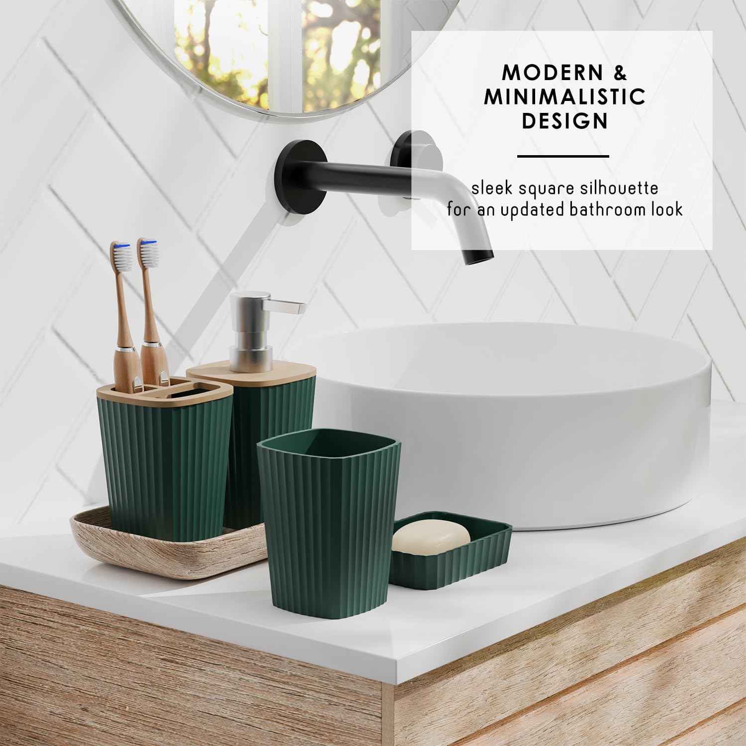 Clara Clark staged bathroom lifestyle shot showing how the set transforms space into a retreat