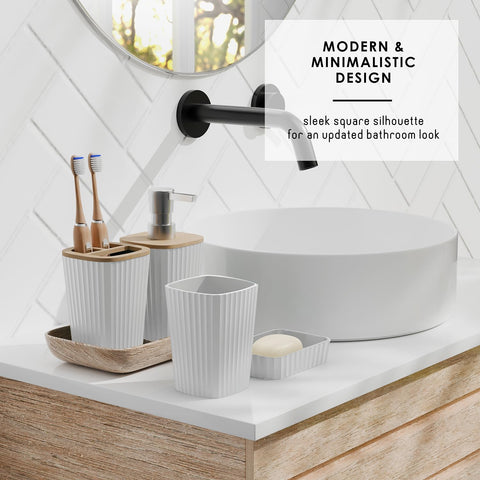Clara Clark styled bathroom scene showing cohesive set in a minimalist space