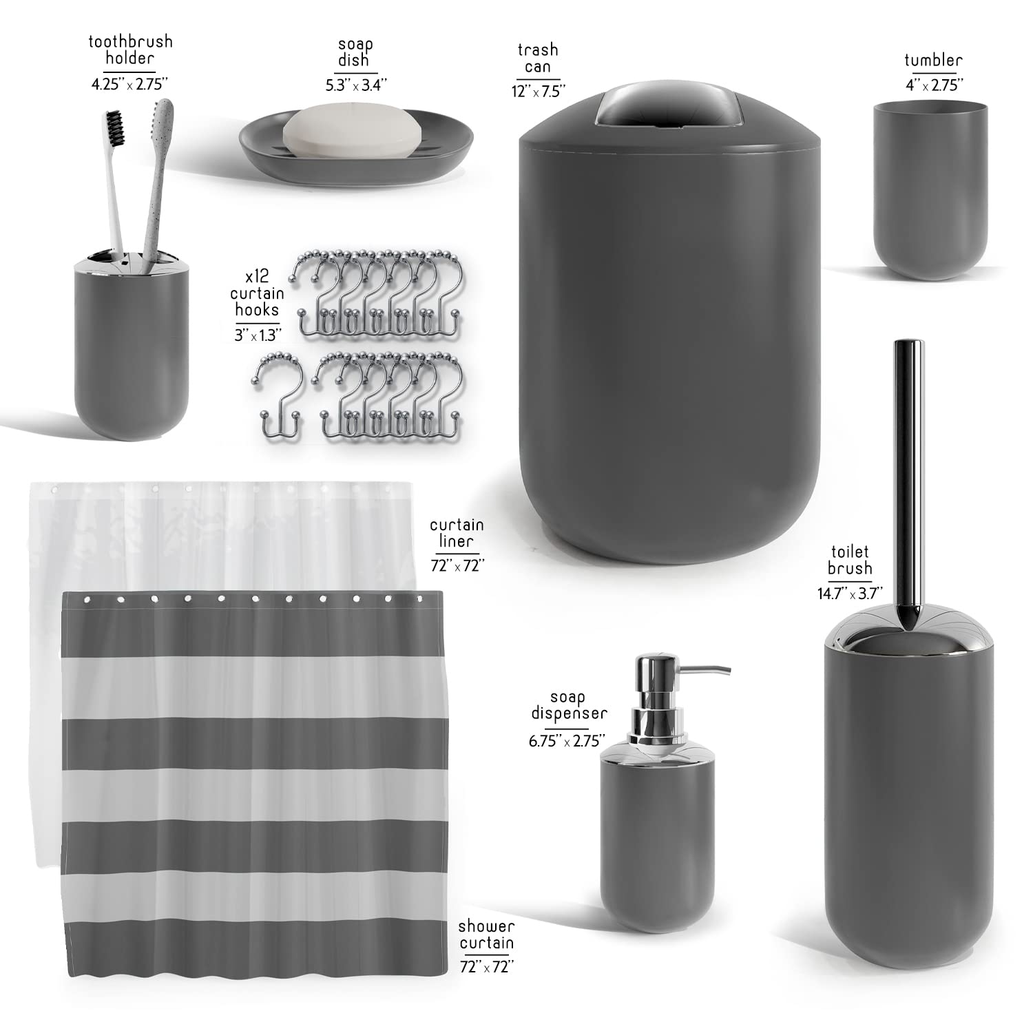 Clara Clark gray 72x72 shower curtain hung neatly for a streamlined look