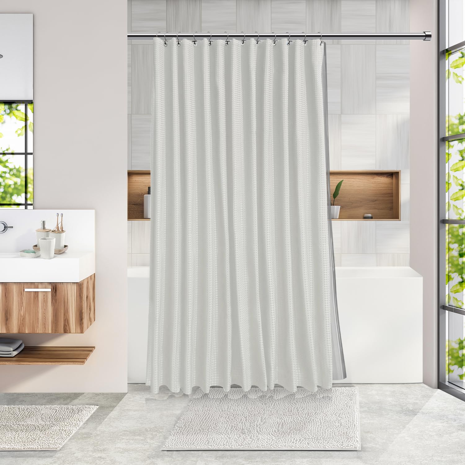Clara Clark rust-resistant shower hooks with clear weighted liner for stable showering