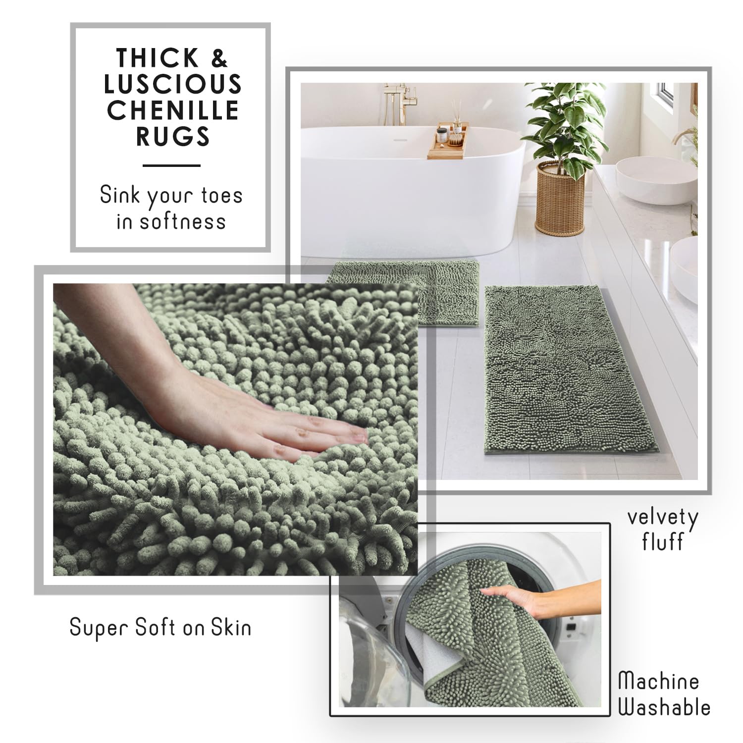 Clara Clark small chenille rug close-up demonstrating absorbency
