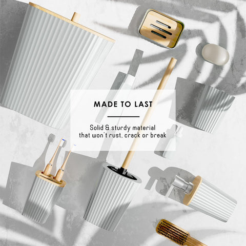 Clara Clark trash can and toilet brush set showing compact, matching design