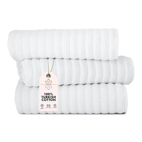 Classic Turkish Towels CTT front packaging showing three white jumbo bath sheets, highlights value