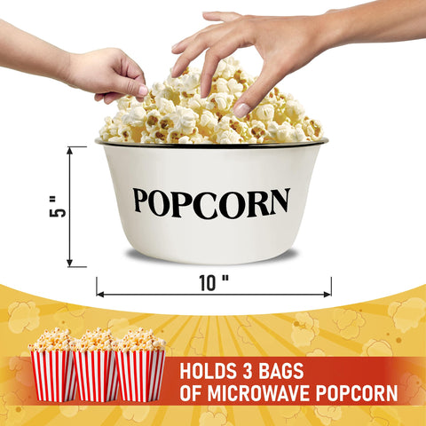 Clavoris bowl filled with popcorn in use at movie night, large capacity sharing benefit