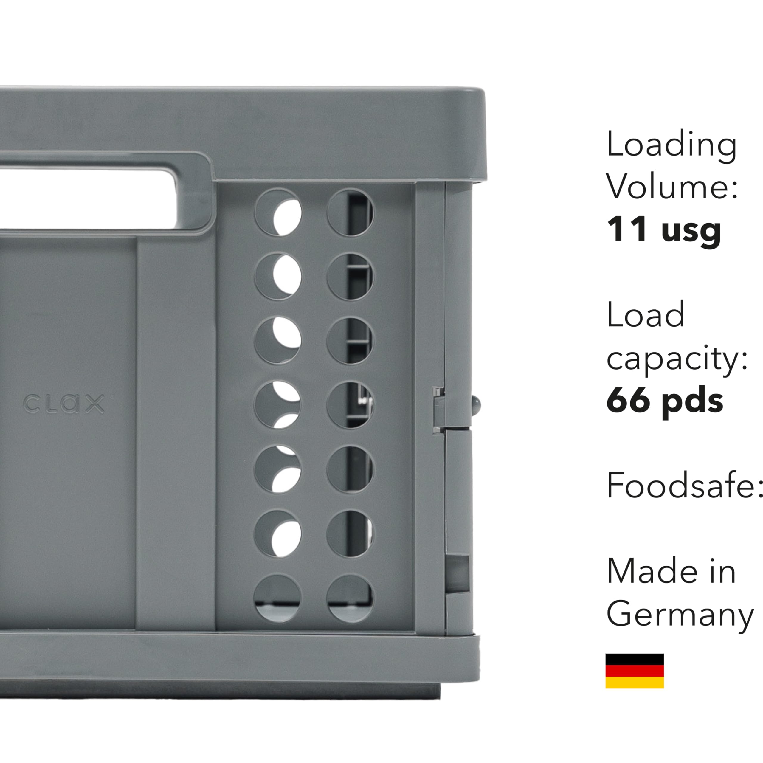 Clax crate open side profile demonstrating full 10.26 inch height benefit