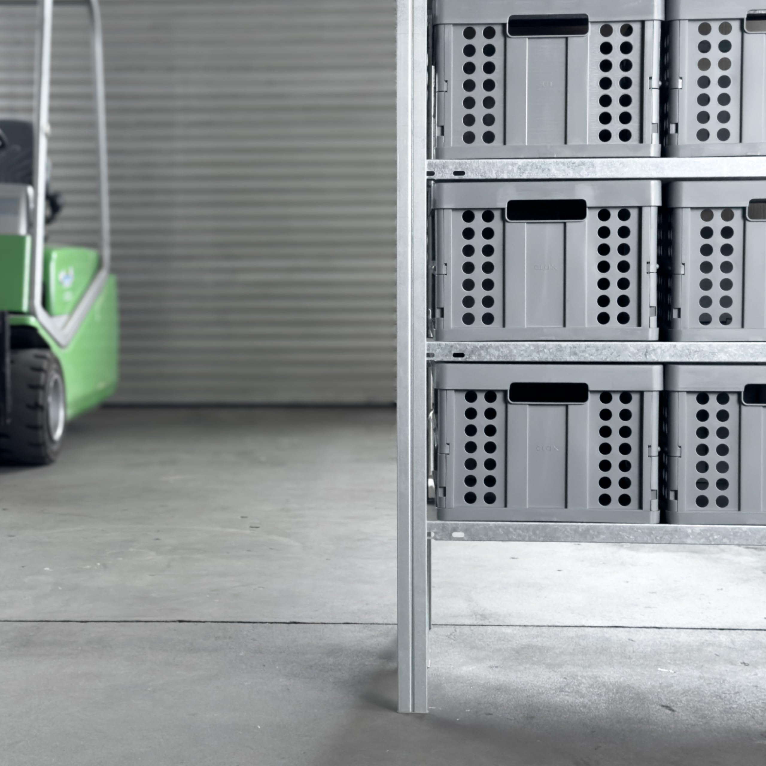 Clax crates stacked in pantry showing space-saving organization benefit