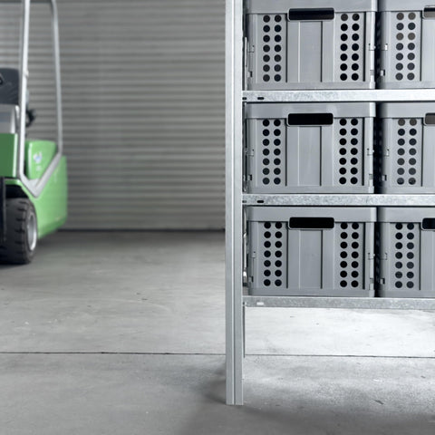 Clax crates stacked in pantry showing space-saving organization benefit