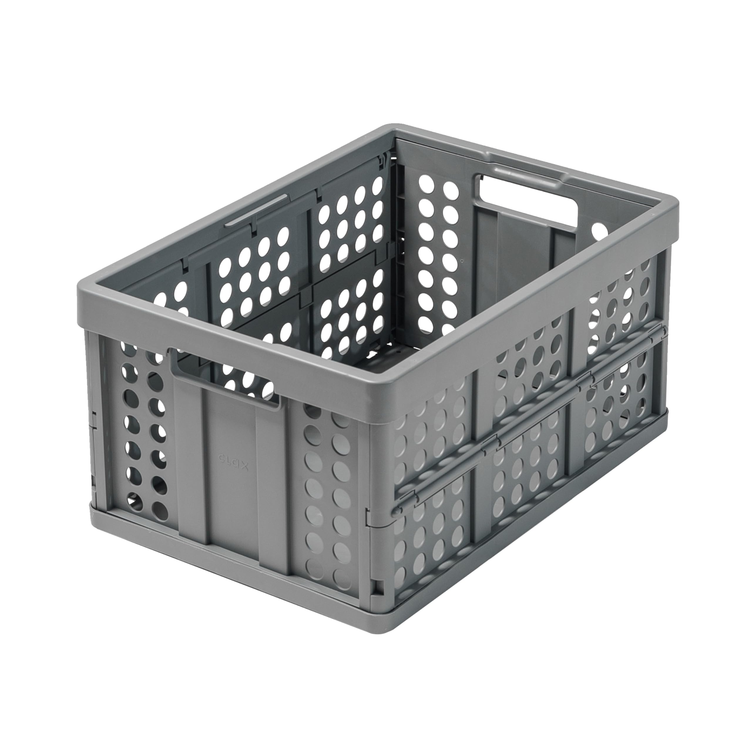 Clax crate front view showing grey finish and handles for easy carrying