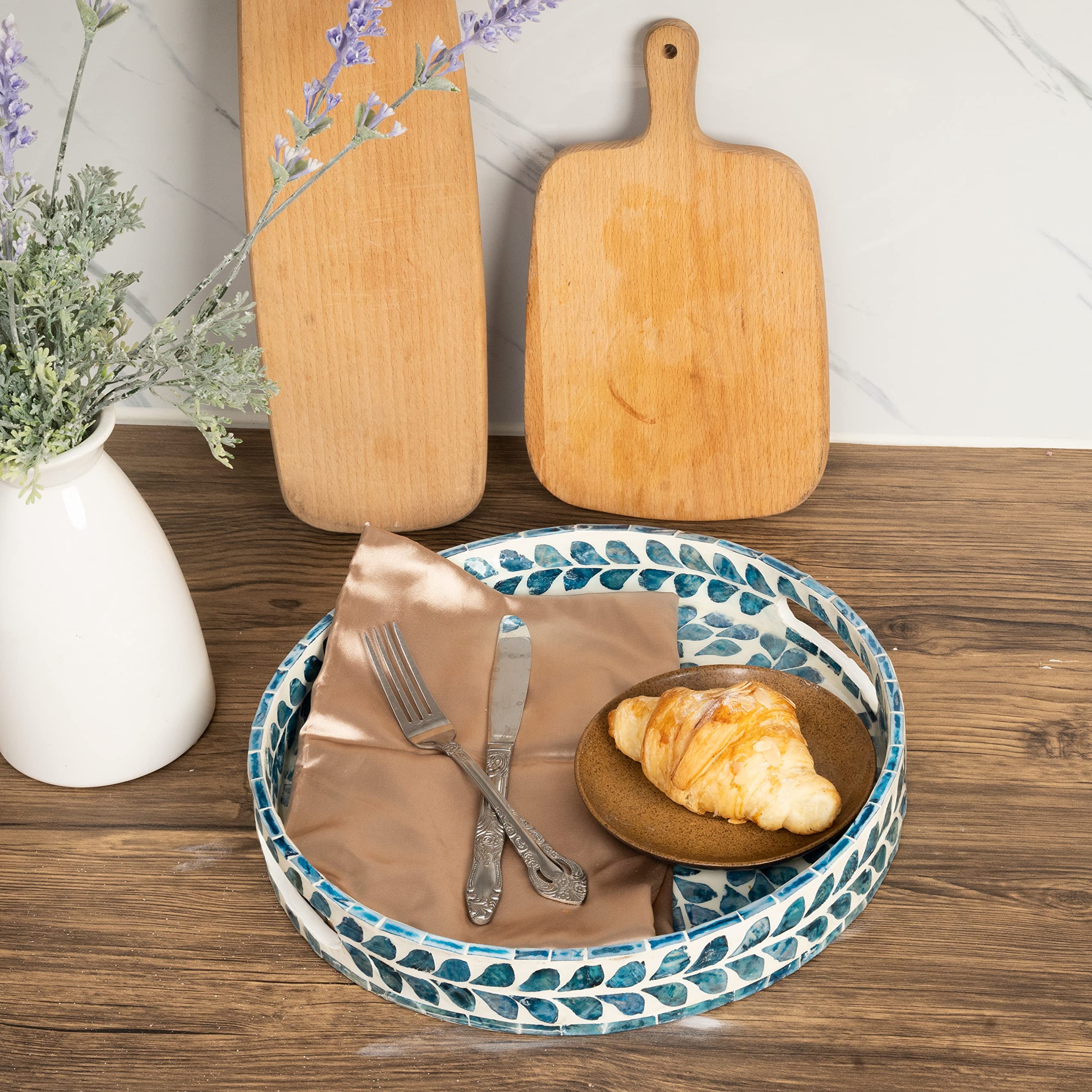 CLAYNIX tray serving breakfast with teapot, showing practical use and aesthetic appeal