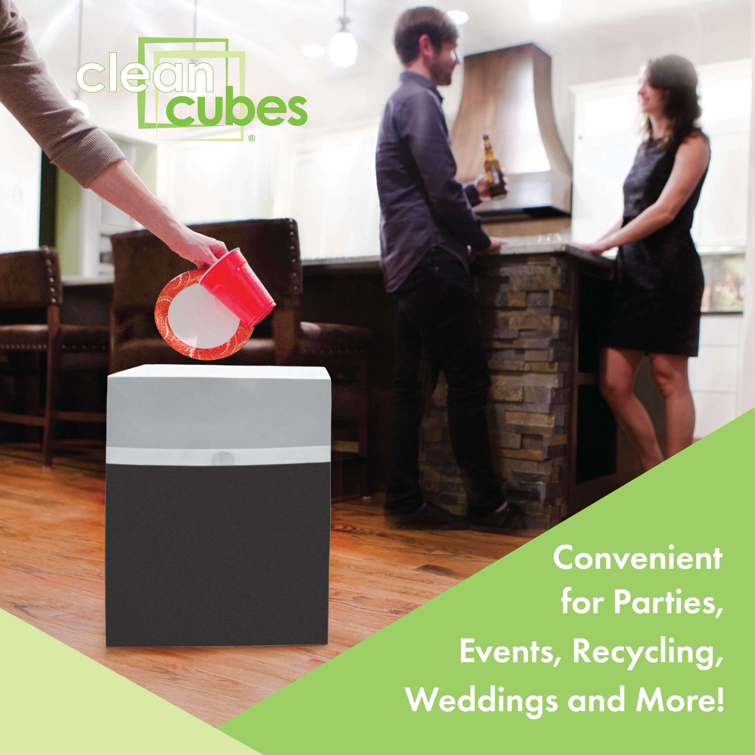 Clean Cubes open can with wire-reinforced rim staying upright for easy disposal