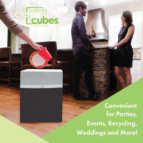 Clean Cubes open can with wire-reinforced rim staying upright for easy disposal
