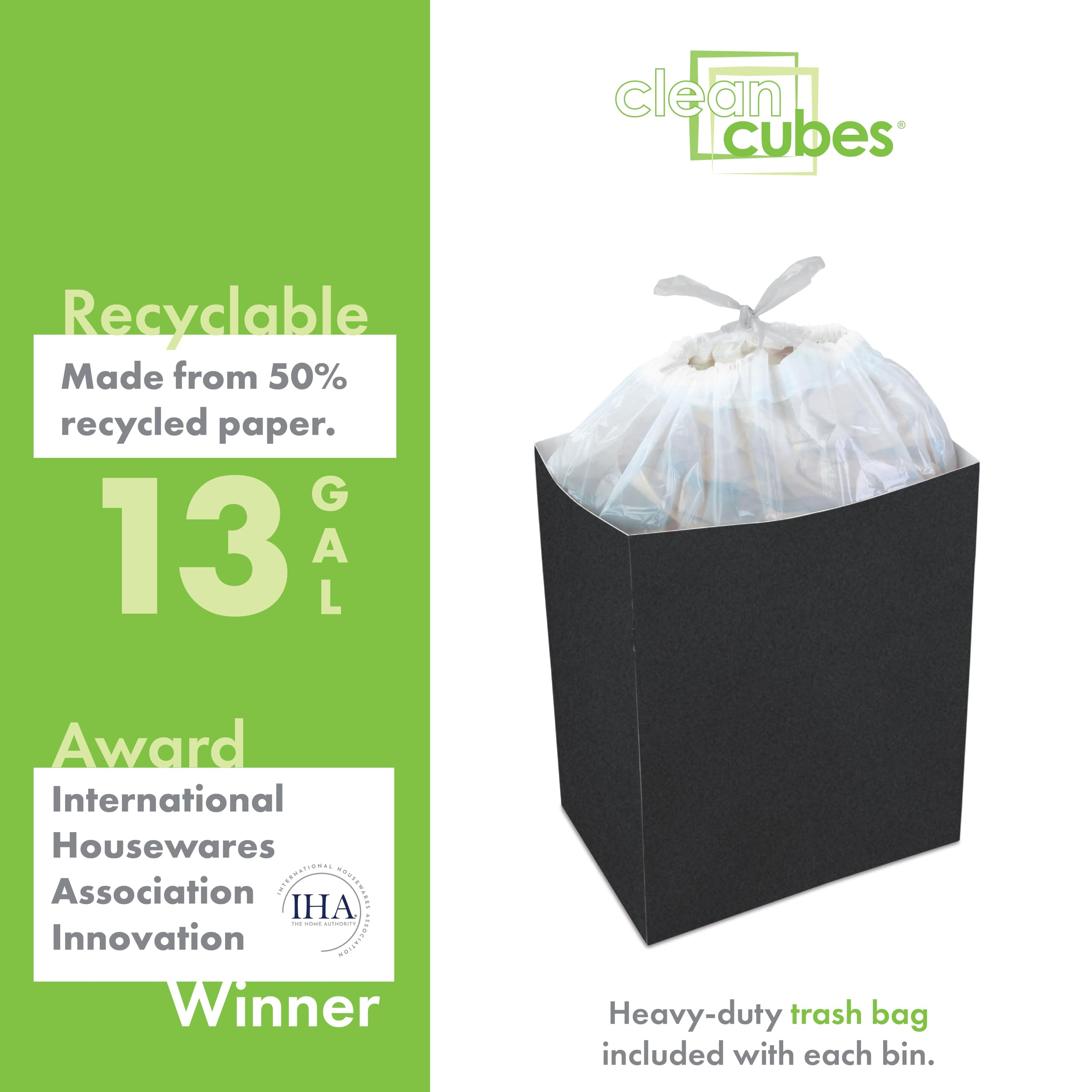 Clean Cubes next to a chair for scale showing 13-gallon capacity benefit