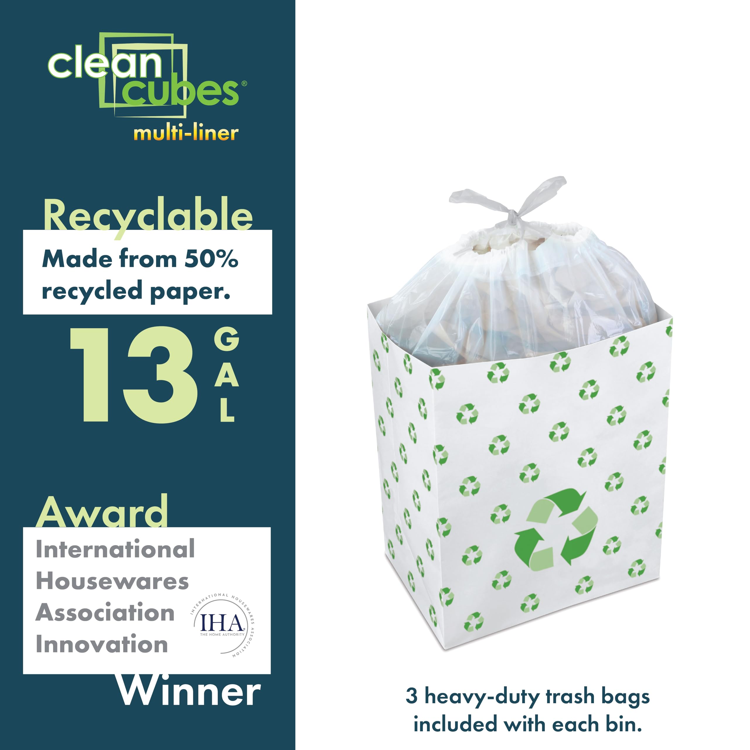 Clean Cubes with three pre-stacked liners ready to pull and replace