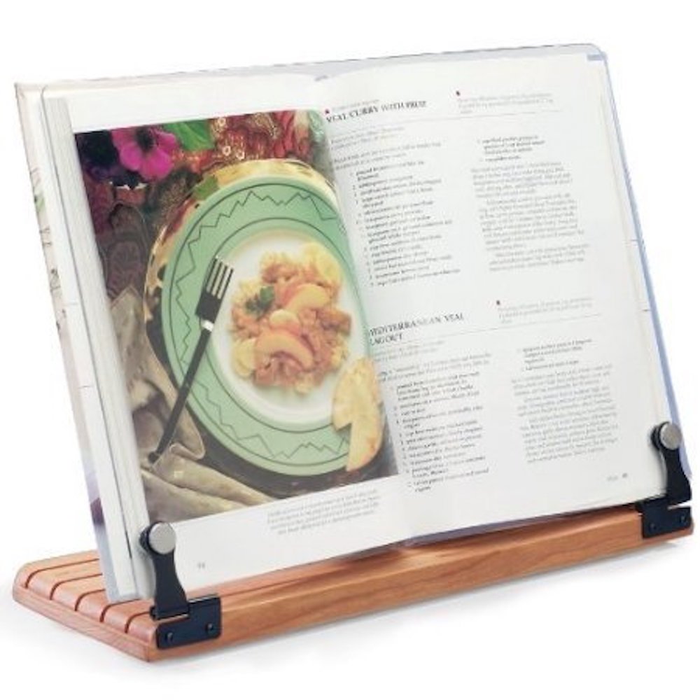 Clear Solutions front view of deluxe cookbook holder showing stability and easy reading