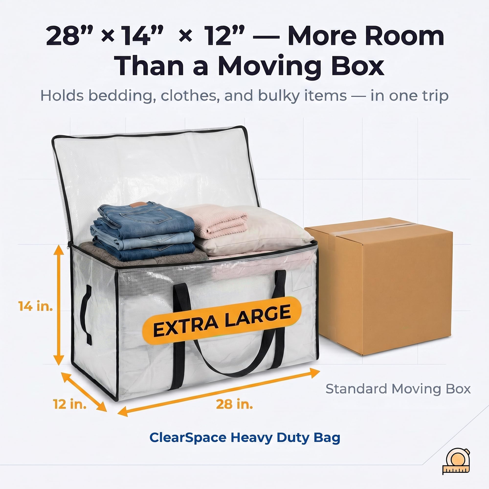 ClearSpace bag full of bedding to show roomy storage benefit