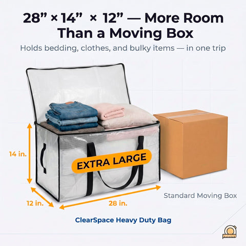 ClearSpace bag full of bedding to show roomy storage benefit