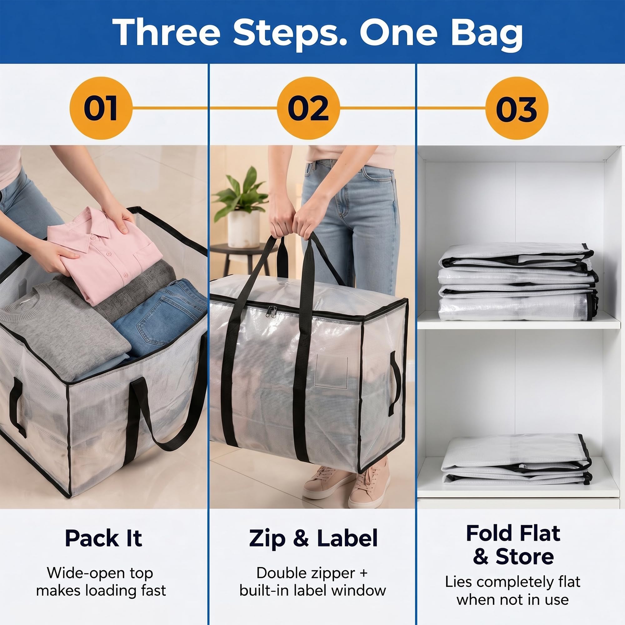 ClearSpace folded flat in shelf to save closet space