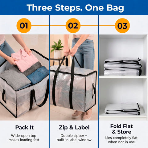 ClearSpace folded flat in shelf to save closet space
