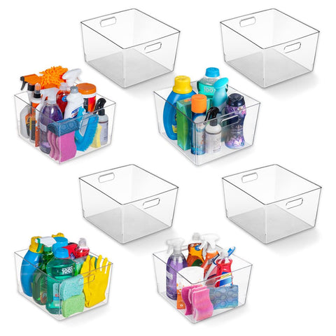 ClearSpace front view of eight clear storage bins showing organized set and easy placement