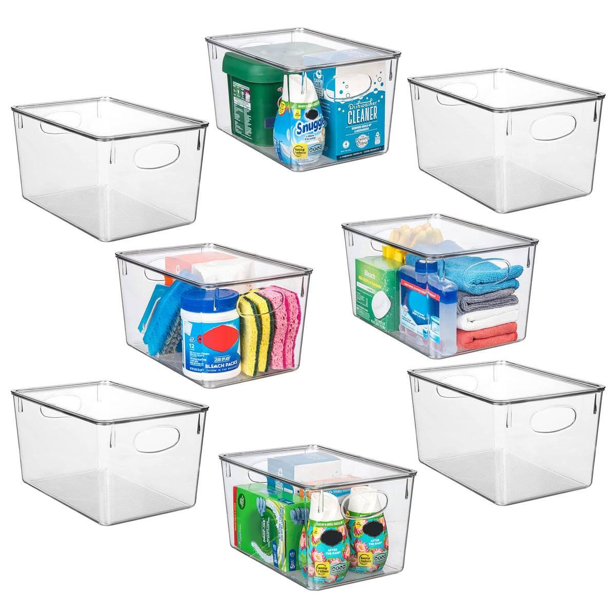 ClearSpace front view of 8-pack bins showing clear lids for easy identification