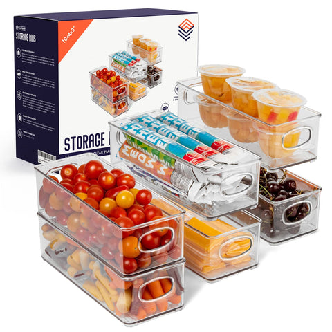 ClearSpace front view of six clear bins showing neat pantry benefit