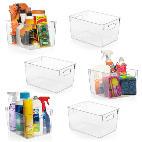 ClearSpace front view of six clear bins showing neat pantry benefit