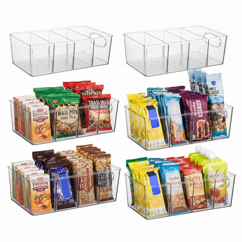 ClearSpace front view of clear bin showing handle and tidy storage benefit