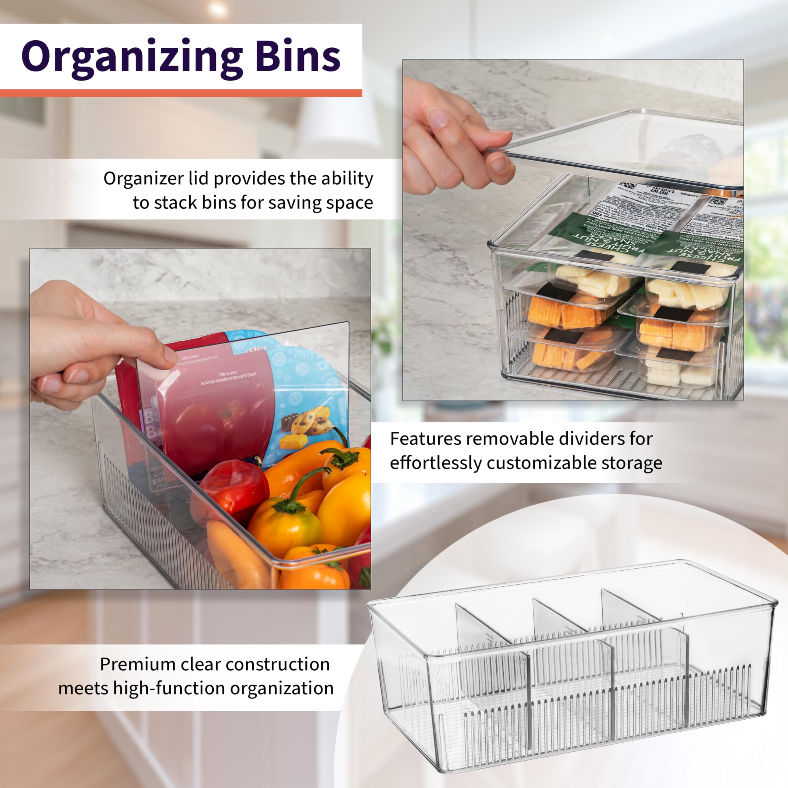ClearSpace bins arranged inside a refrigerator showing visible contents and fast access