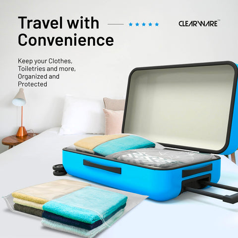 CLEARWARE bag storing meat in freezer showing food-safe, leak-resistant storage