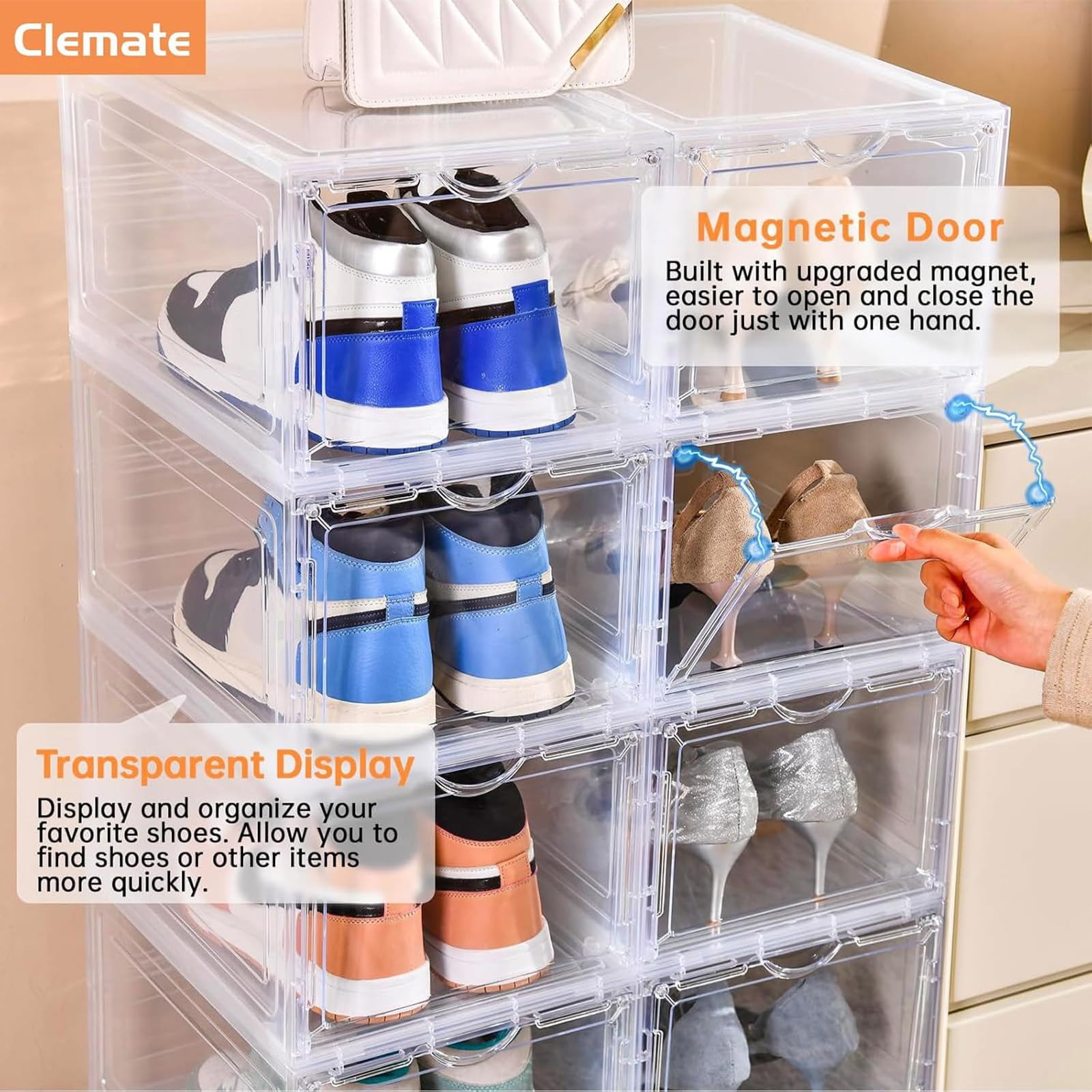 Clemate stacked storage tower demonstrating stable space-saving display