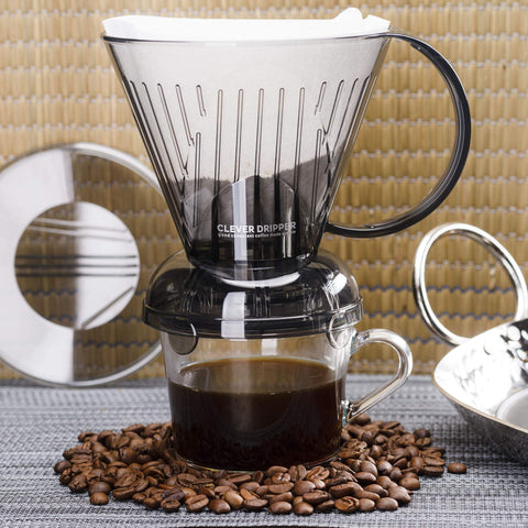 Clever dripper Cloud with lid in place illustrating heat retention during steeping