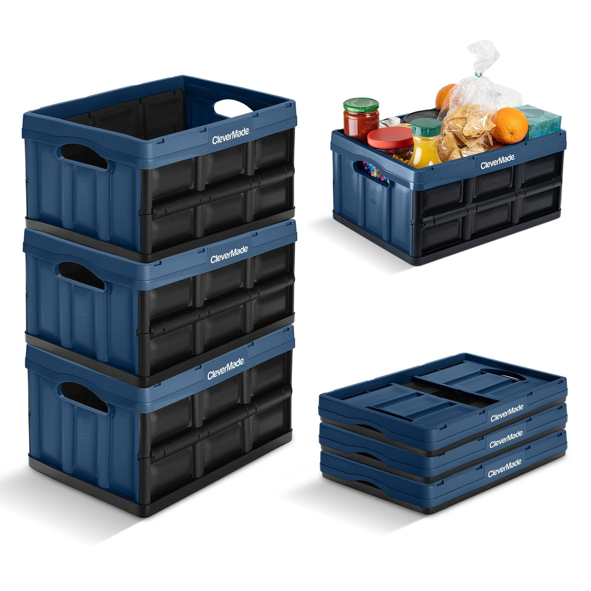 CleverMade 32L three-pack front view showing ocean color and space-saving design