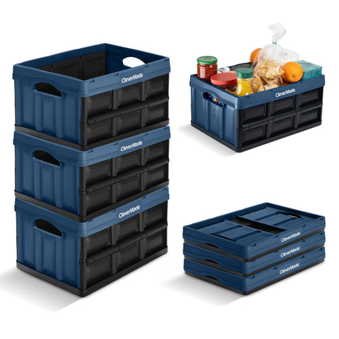 CleverMade 32L three-pack front view showing ocean color and space-saving design