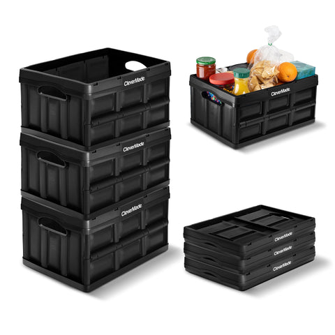 CleverMade front view of 32L collapsible crate showing sturdy structure and quick setup
