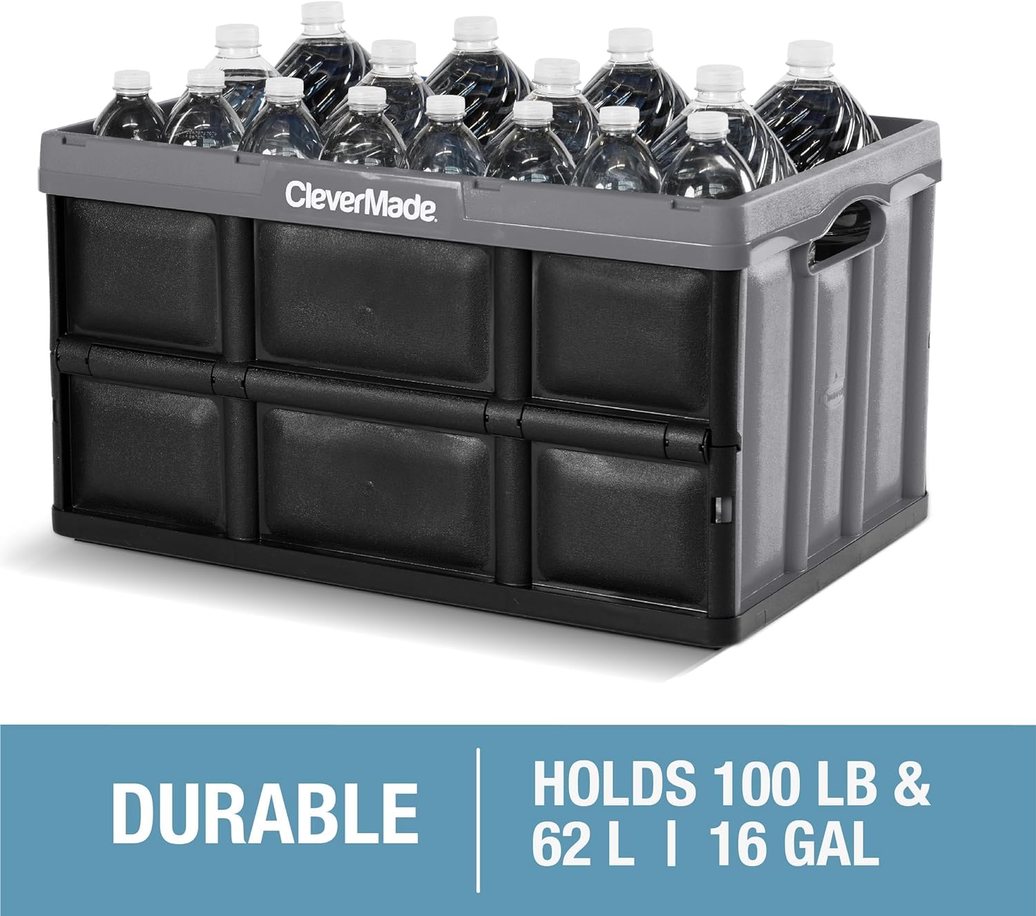 CleverMade three bins stacked in garage maximizing vertical storage efficiency