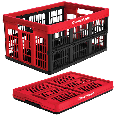 CleverMade CleverCrate front view showing red crate and easy transport benefit