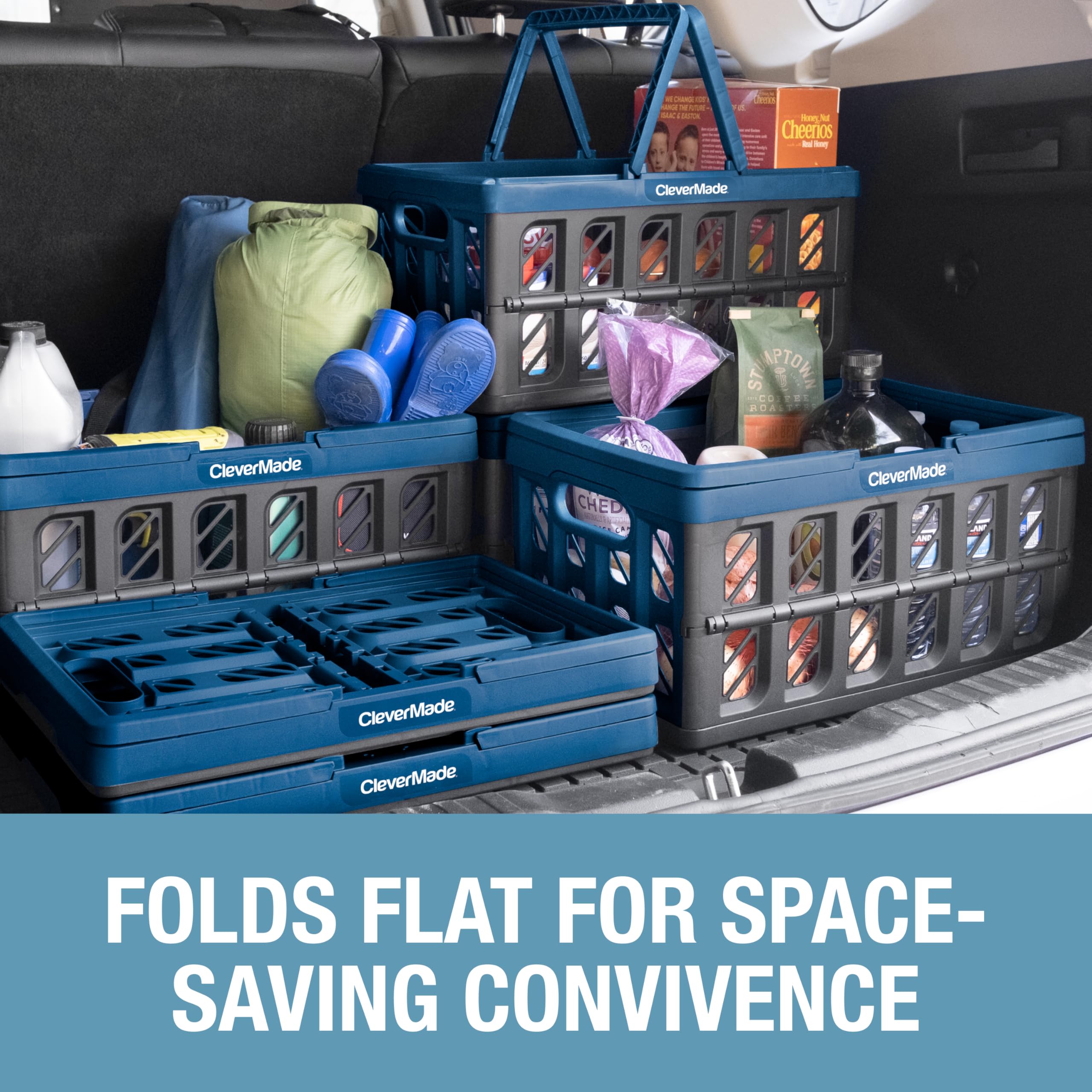 CleverMade collapsed flat basket profile saves trunk and closet space