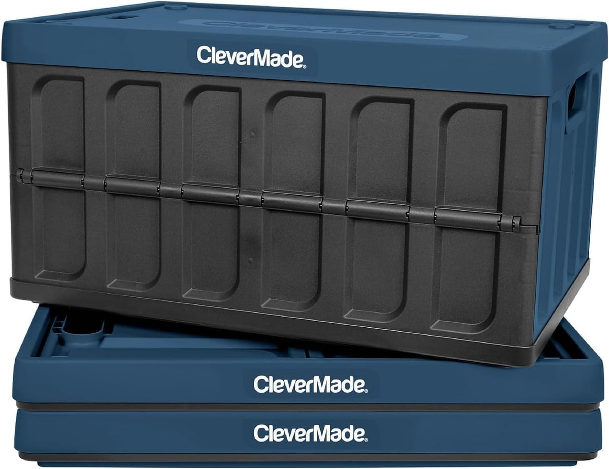 CleverMade front view of three ocean bins showing stackability and tidy storage